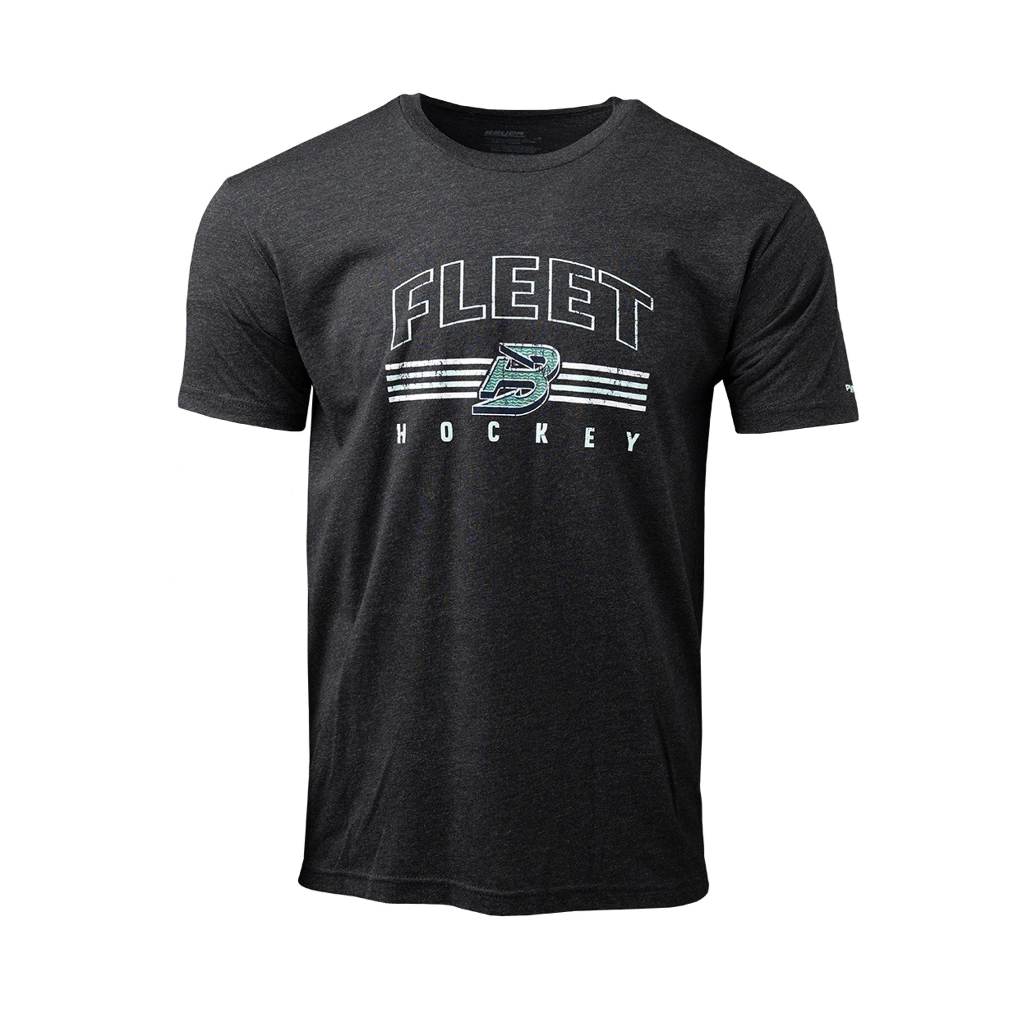 Black t-shirt with 'Fleet Hockey' text and logo on a white background