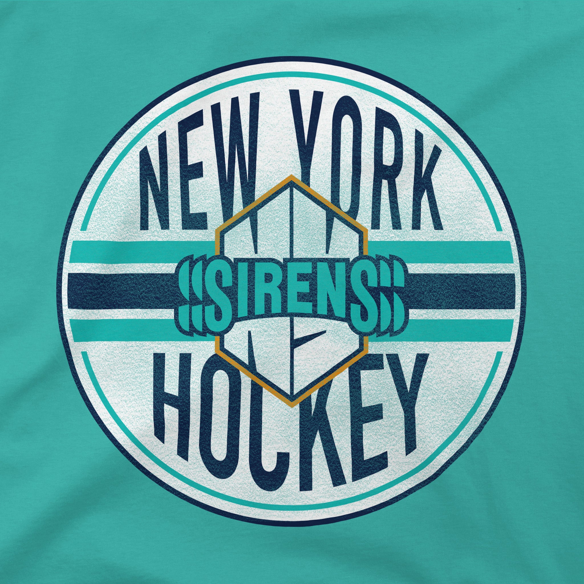 Teal t-shirt with 'New York Sirens Hockey' logo