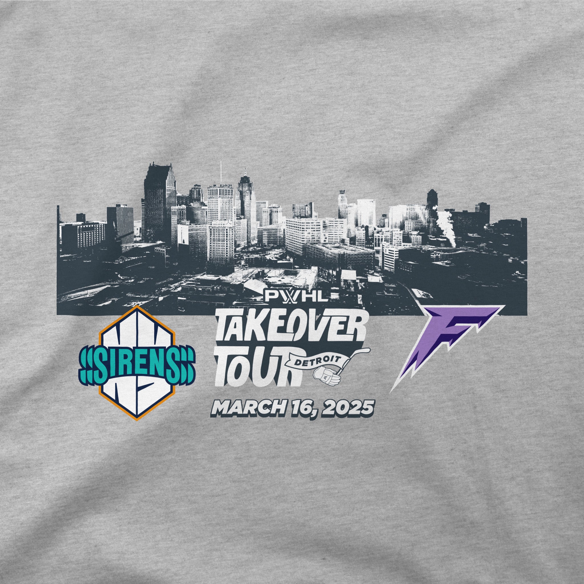 PWHL Adult Stadium Essentials Detroit Takeover Tour Skyline Match Up T-Shirt