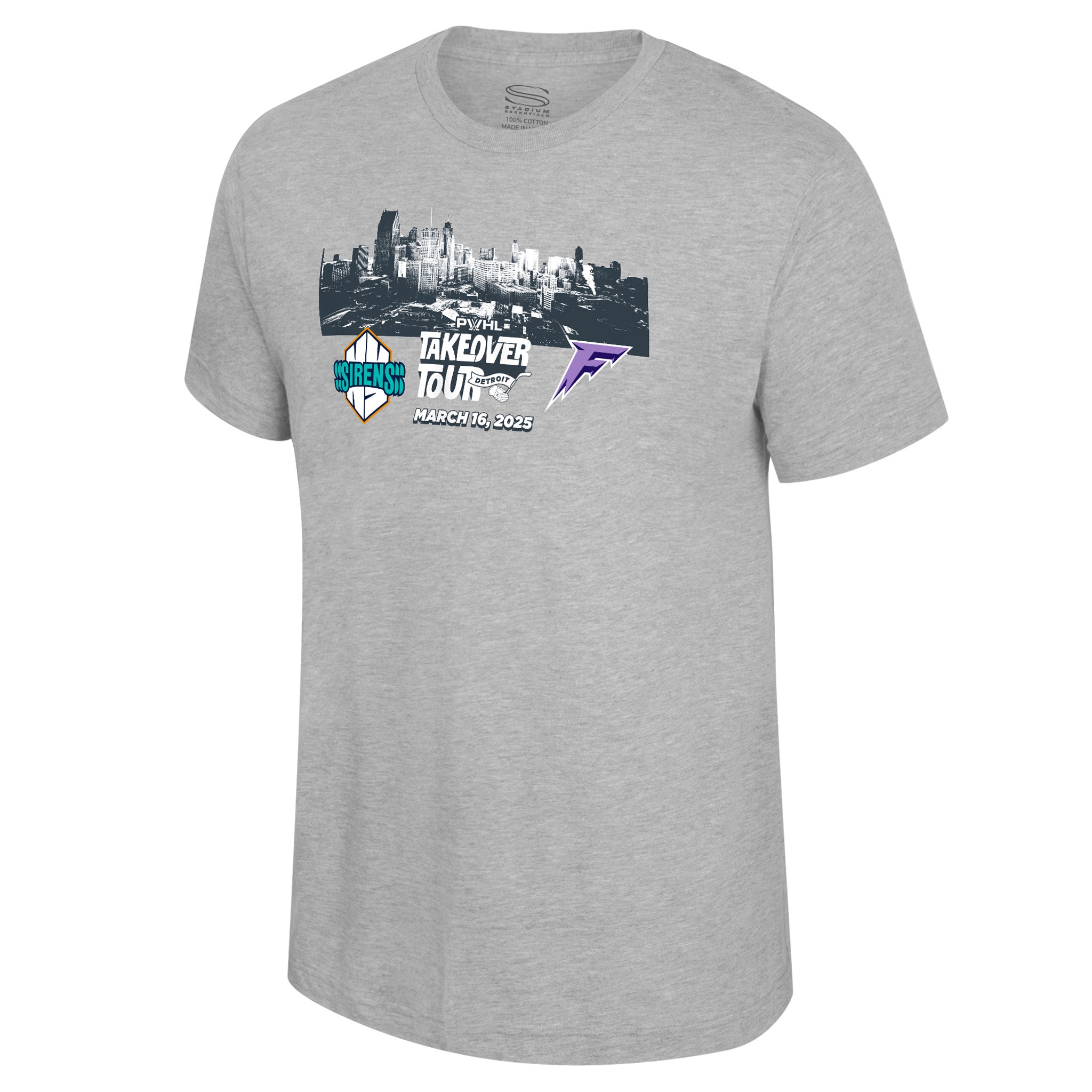 PWHL Adult Stadium Essentials Detroit Takeover Tour Skyline Match Up T-Shirt