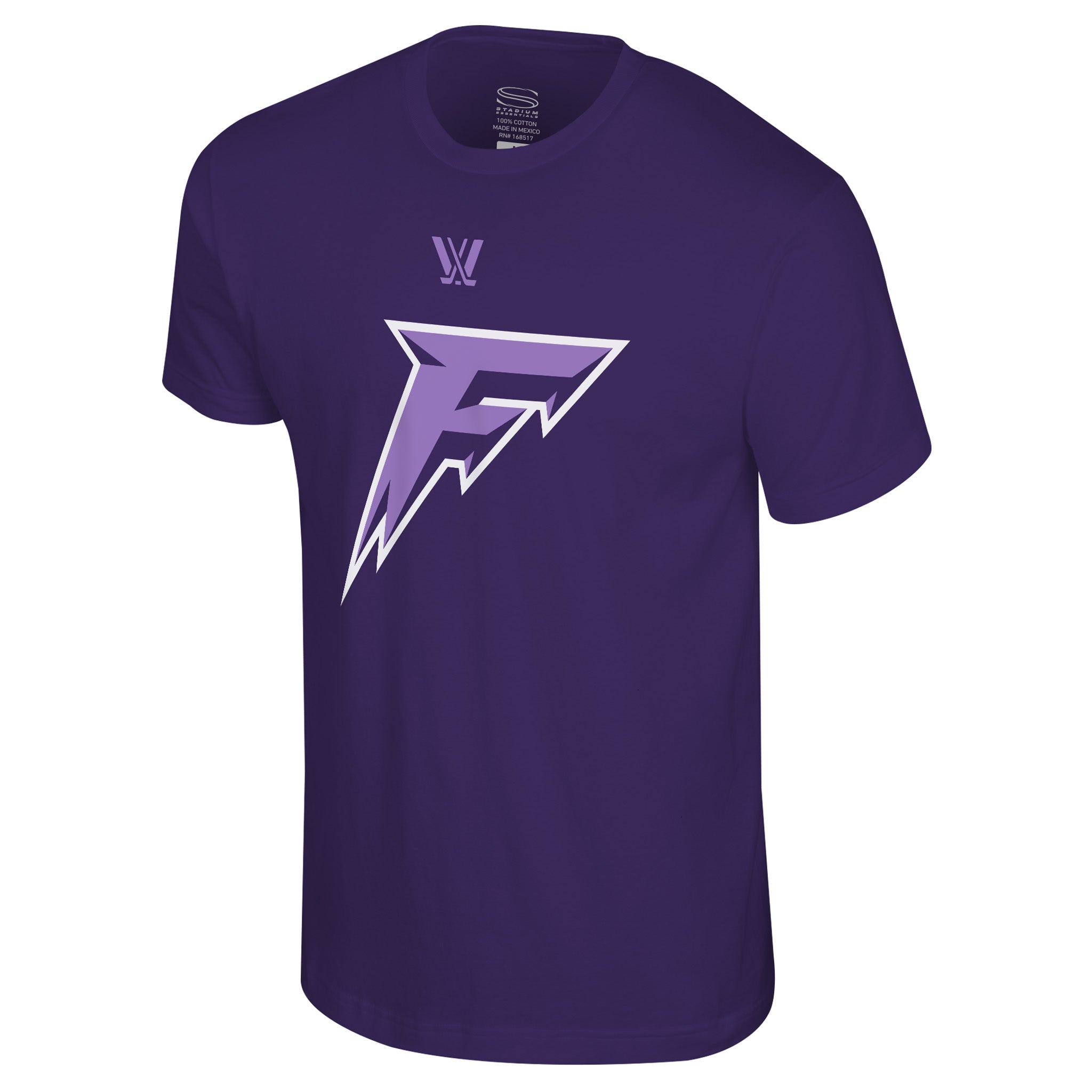 Purple t-shirt with a logo on a white background