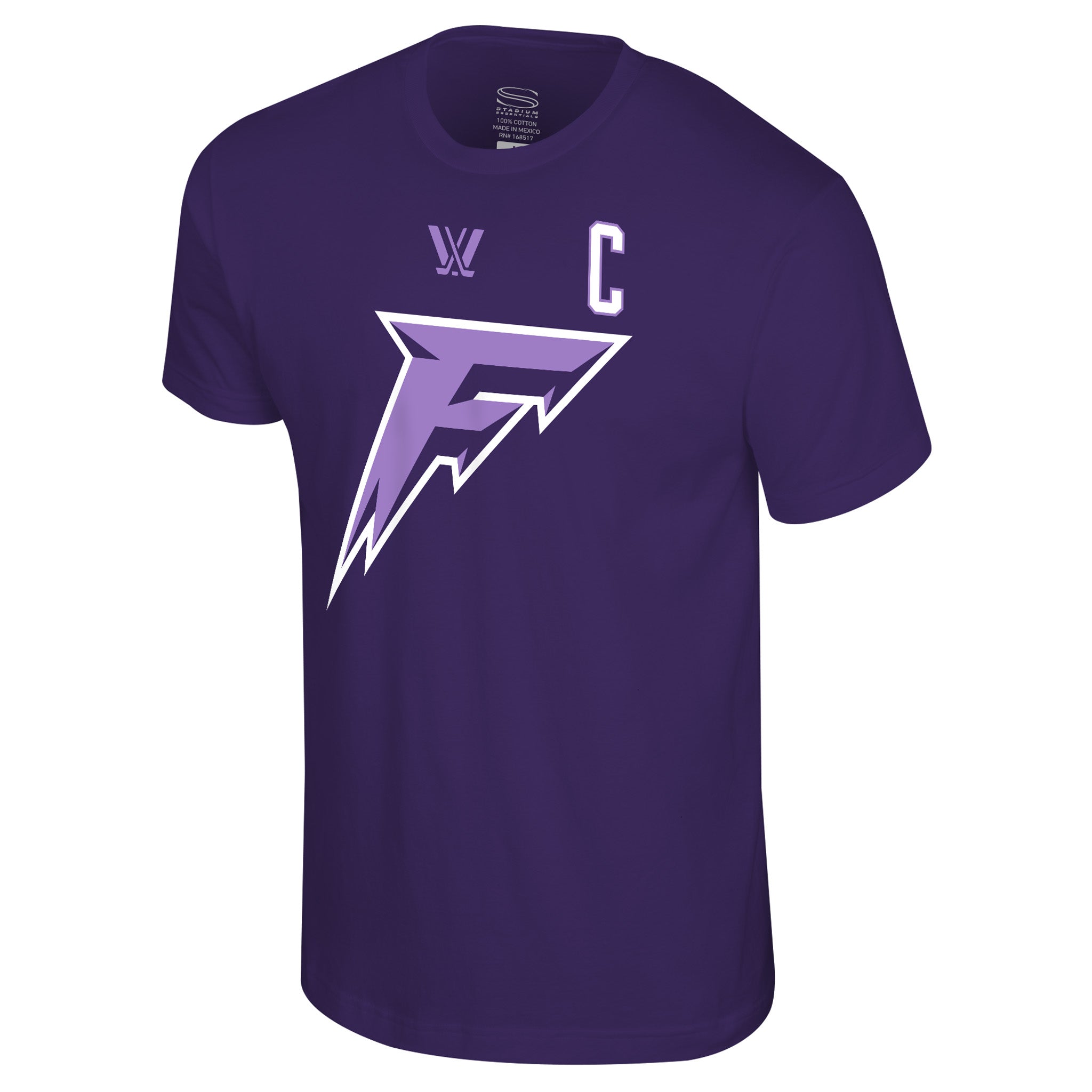 Purple t-shirt with a logo on a white background