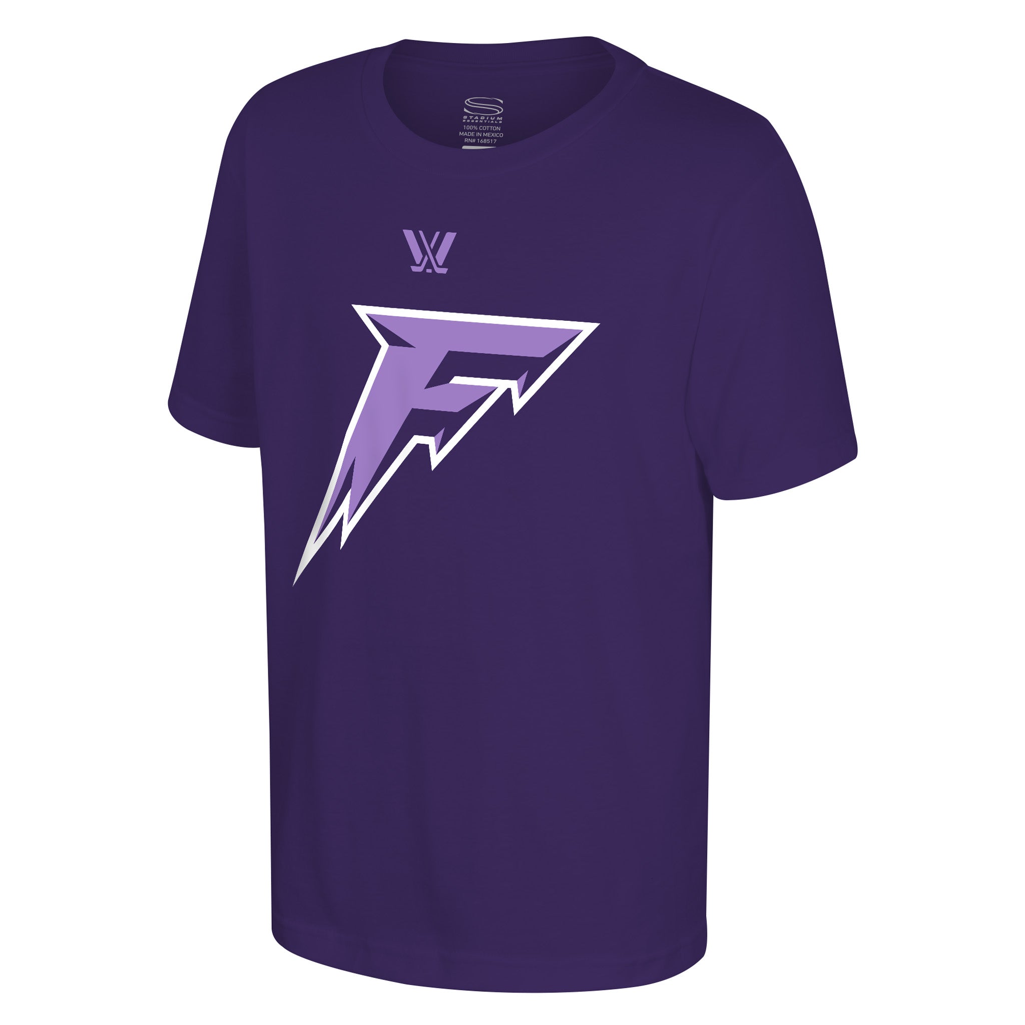 Purple t-shirt with a logo on a white background