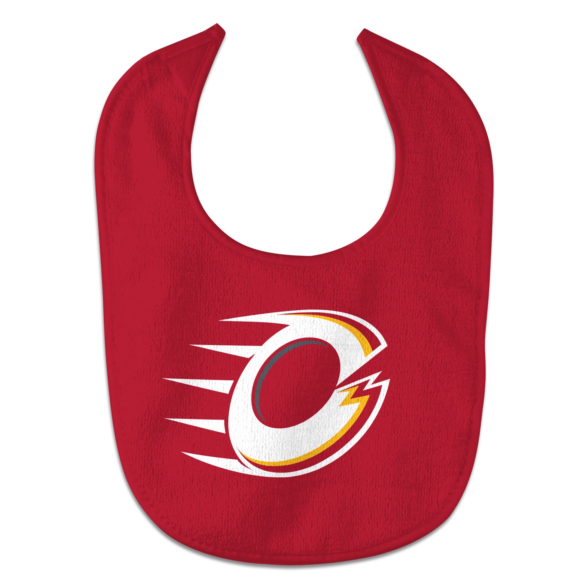 Red bib with a logo on a white background