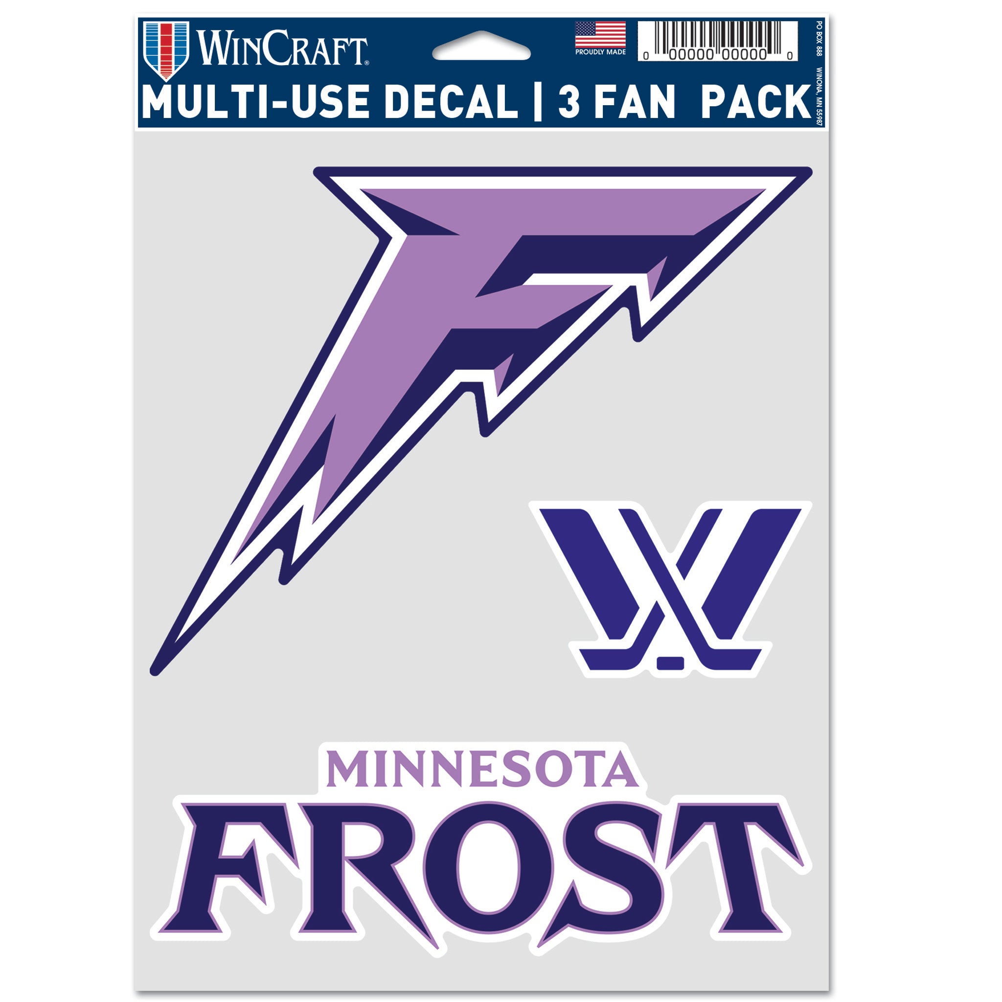 WinCraft Minnesota Frost multi-use decals in a 3-pack on a white background