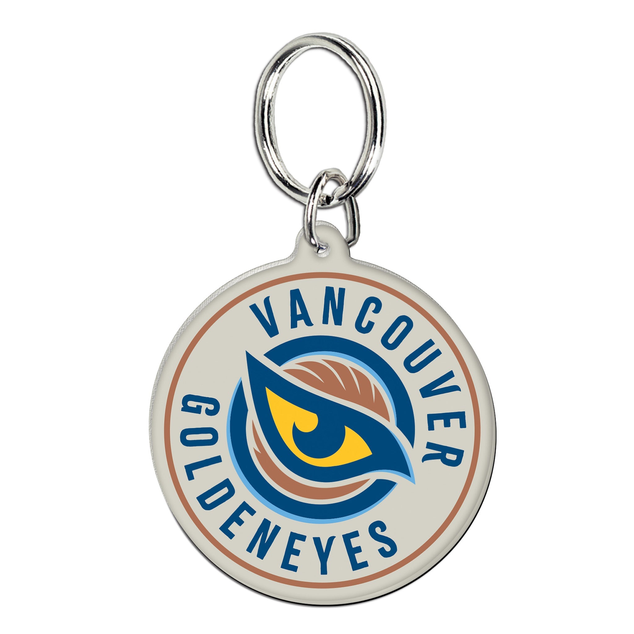 Keychain with 'Vancouver Goldeneyes' logo on a white background