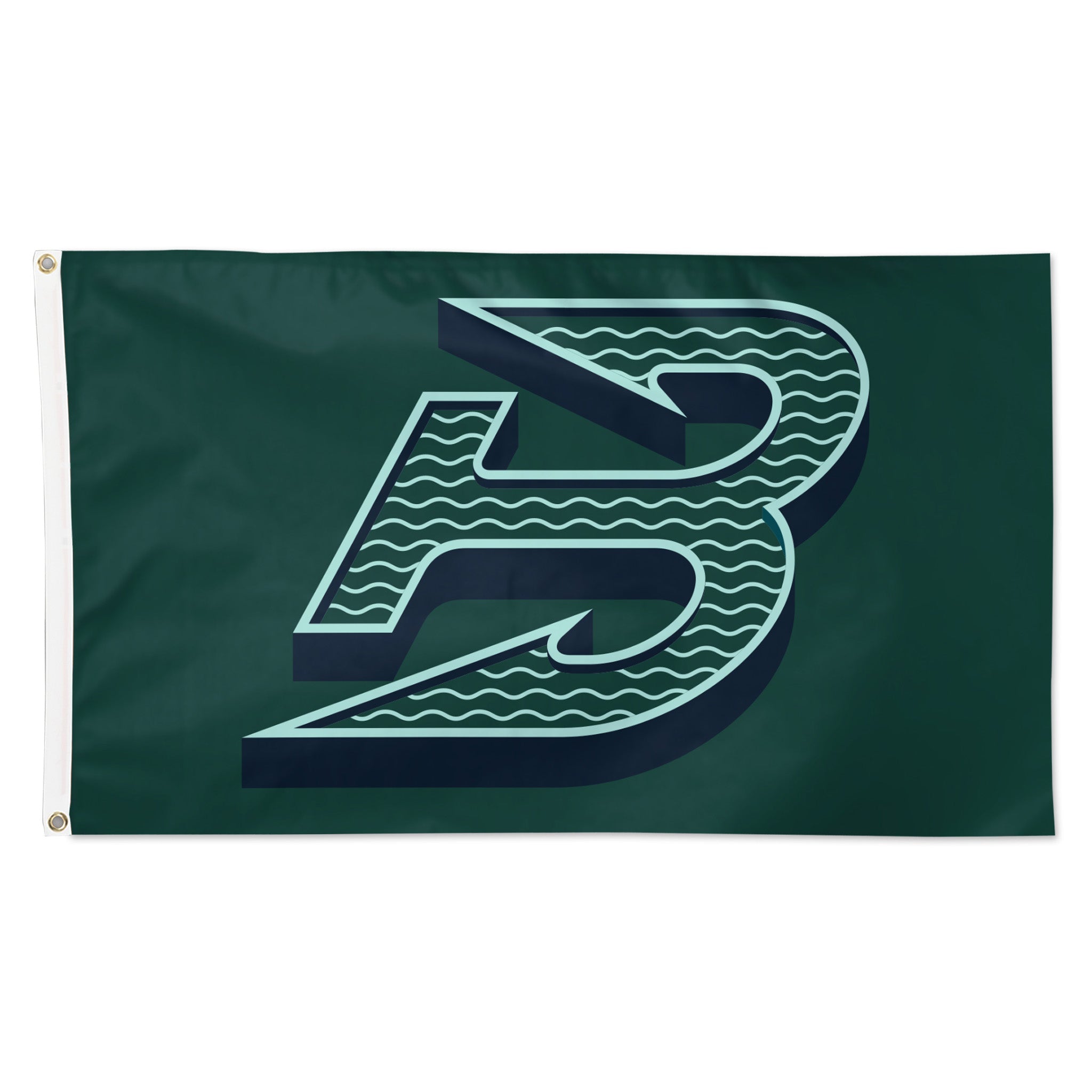 Green flag with a large white letter 'B' on a white background