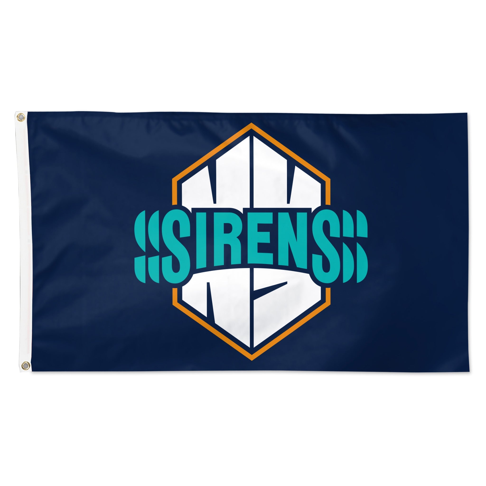 Flag with 'Sirens' logo on a blue background