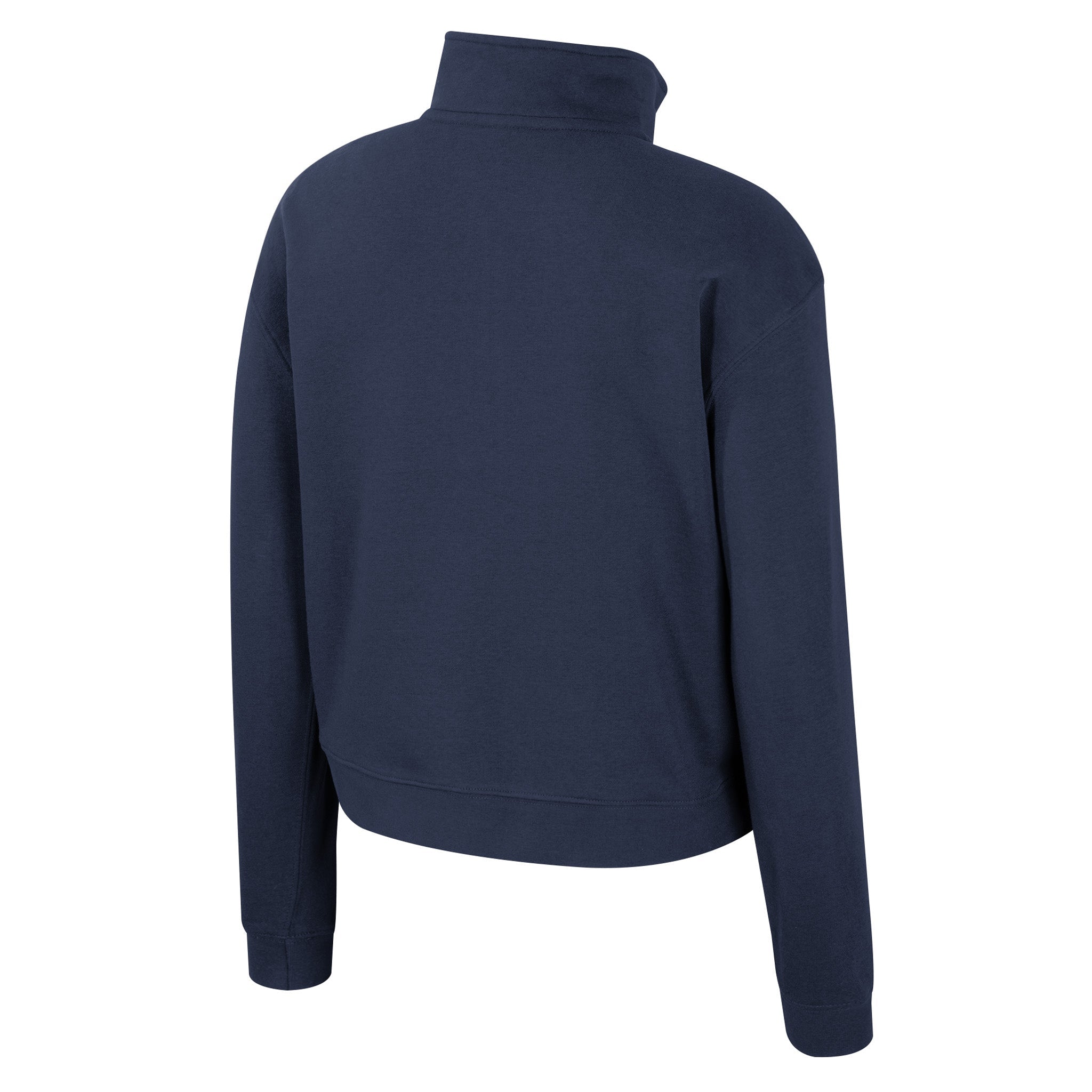 Navy blue half-zip sweatshirt on a white background