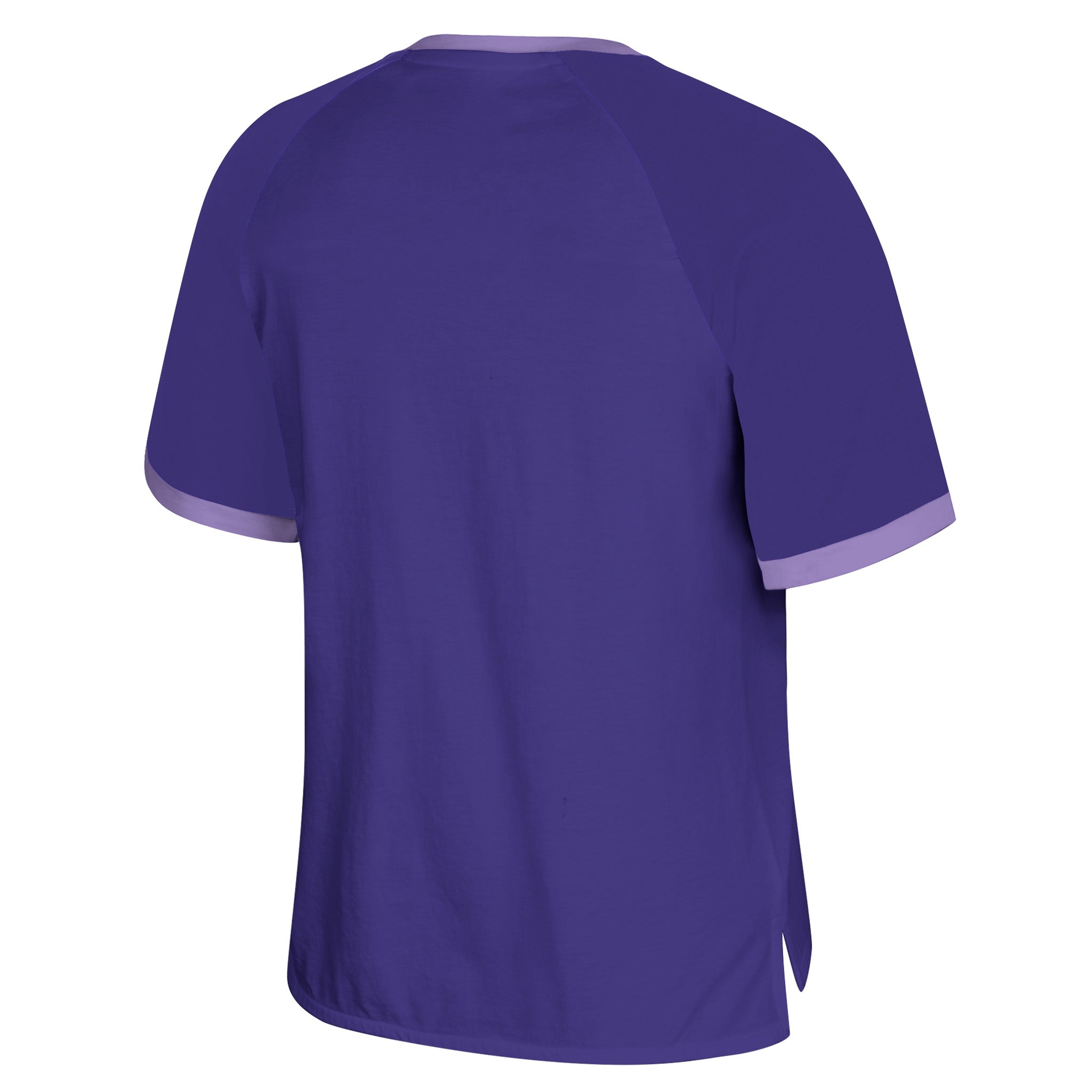 Purple sports jersey with white accents on a white background