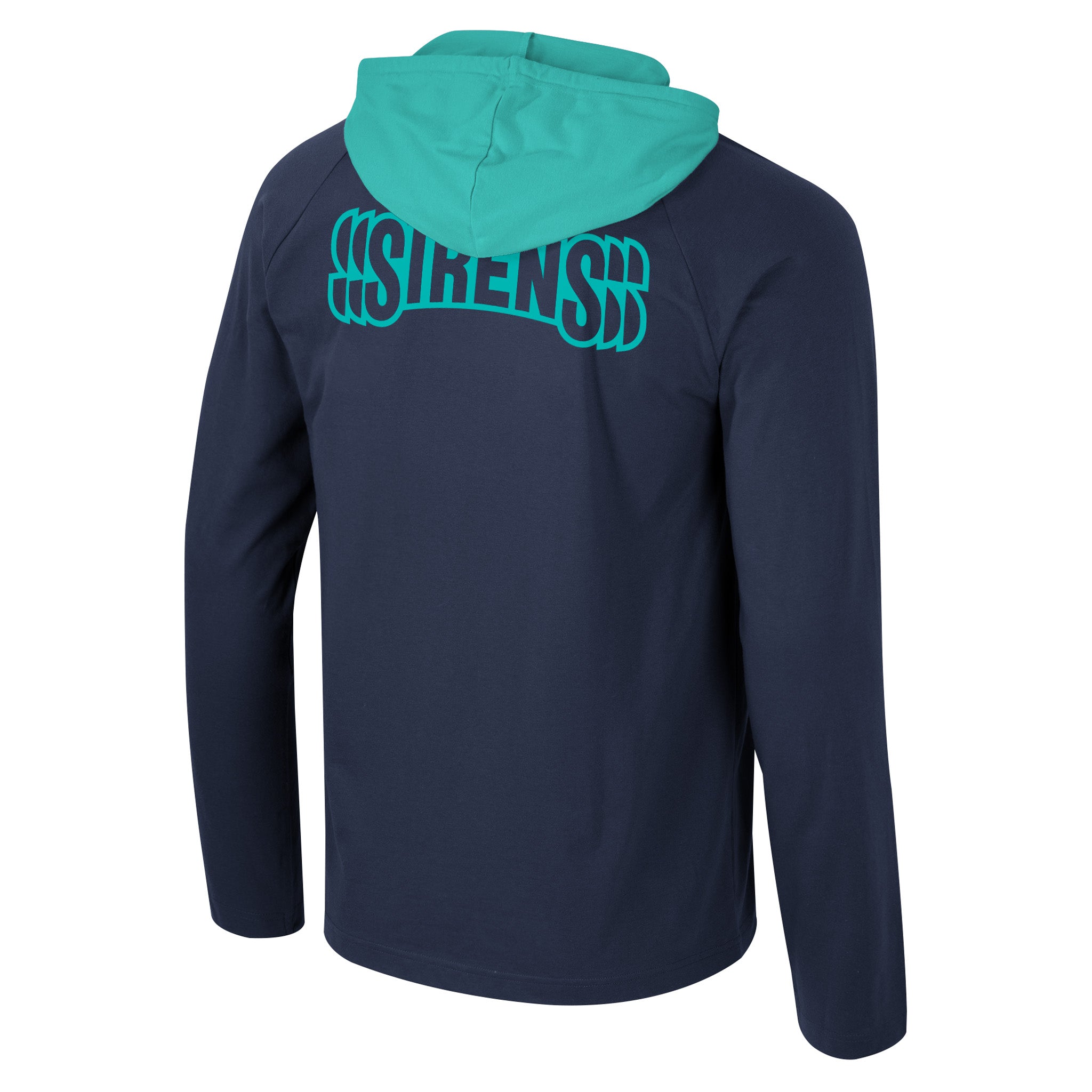 Navy hoodie with teal hood and 'Silenium' branding on a white background