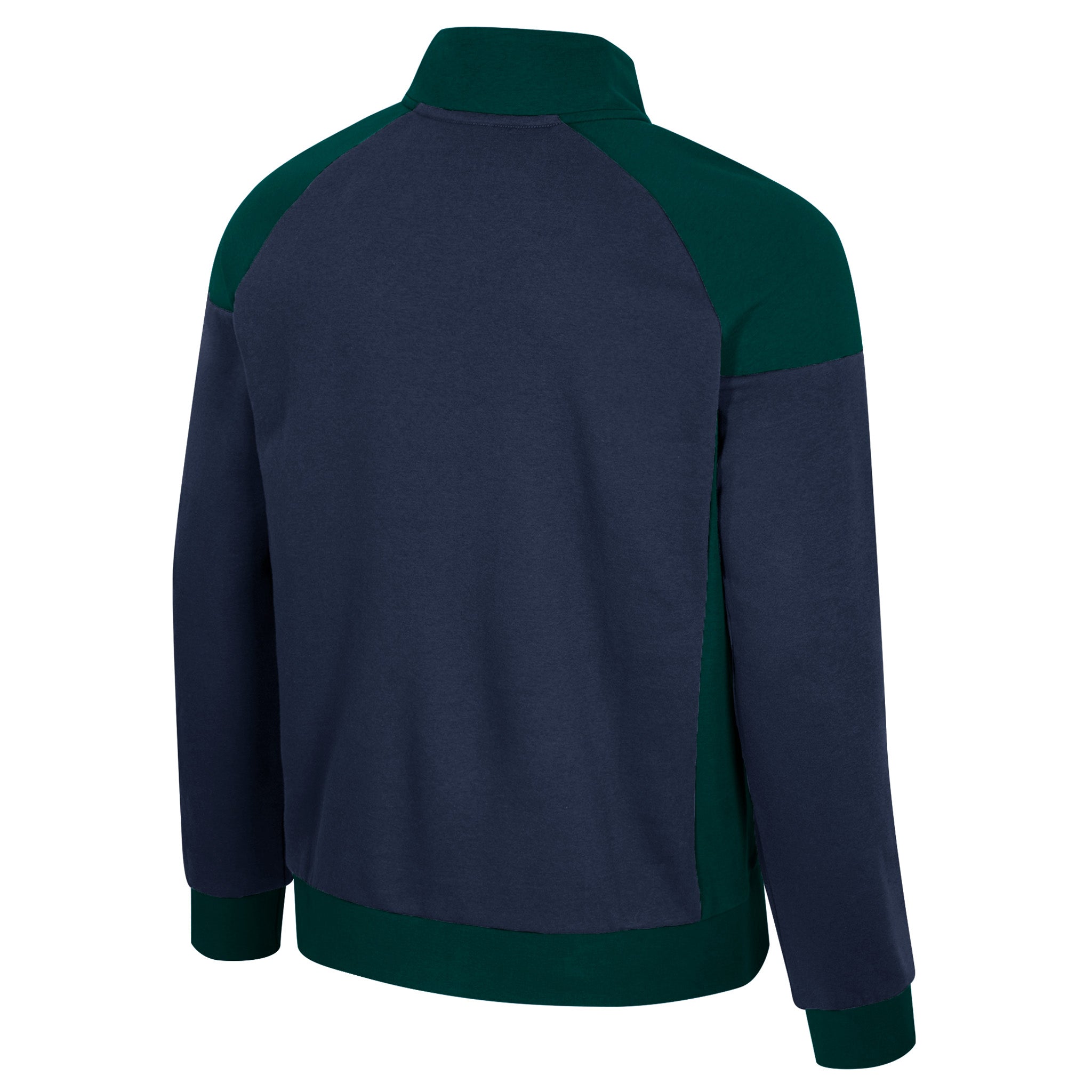 Navy and green color-blocked jacket on a white background