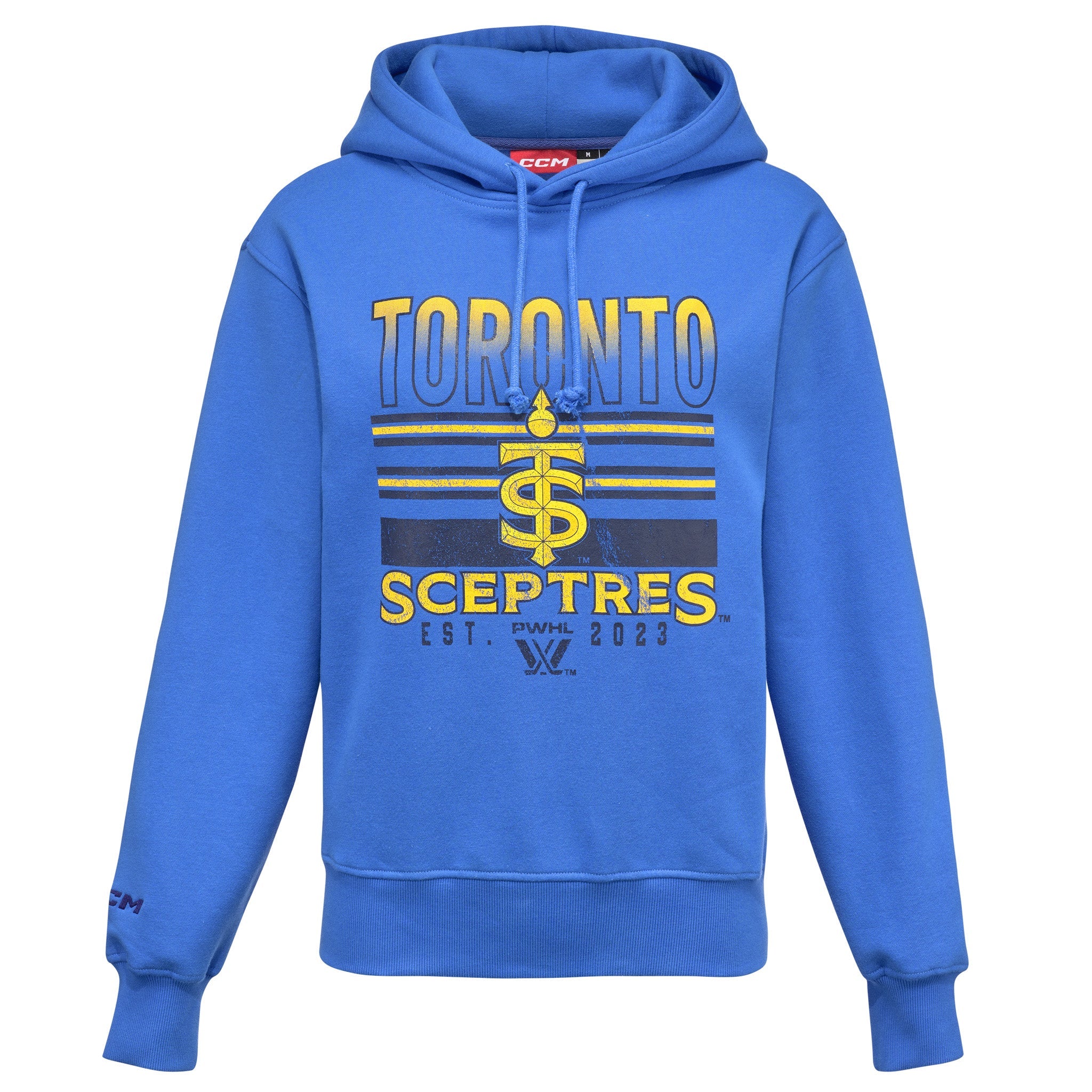 Blue hoodie with 'Toronto Sceptres' text and logo on a white background