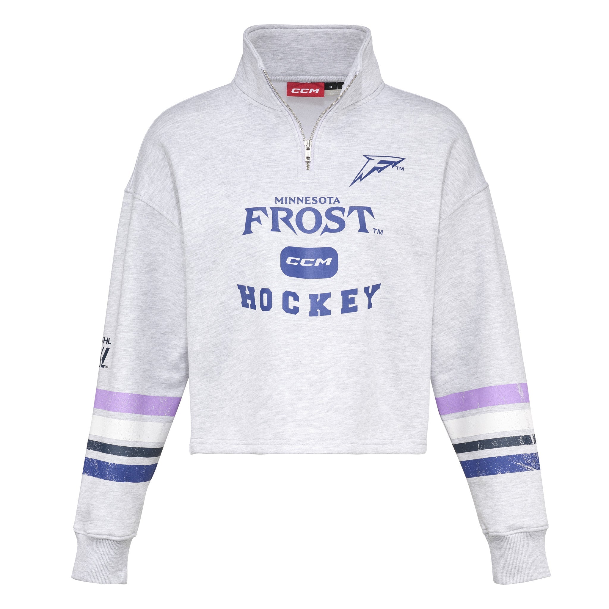 Gray hockey sweatshirt with 'Minnesota Frost' and CCM branding on a white background