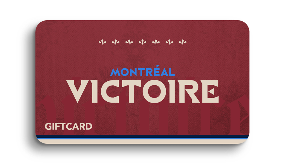 Gift card with 'Montréal Victoire' text on a red background