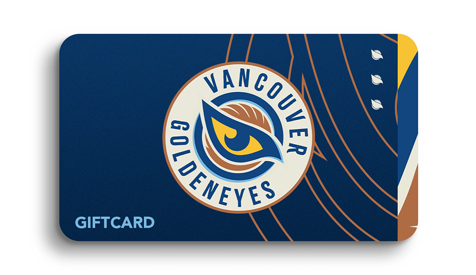 Gift card with Vancouver Goldeneyes logo on a blue background