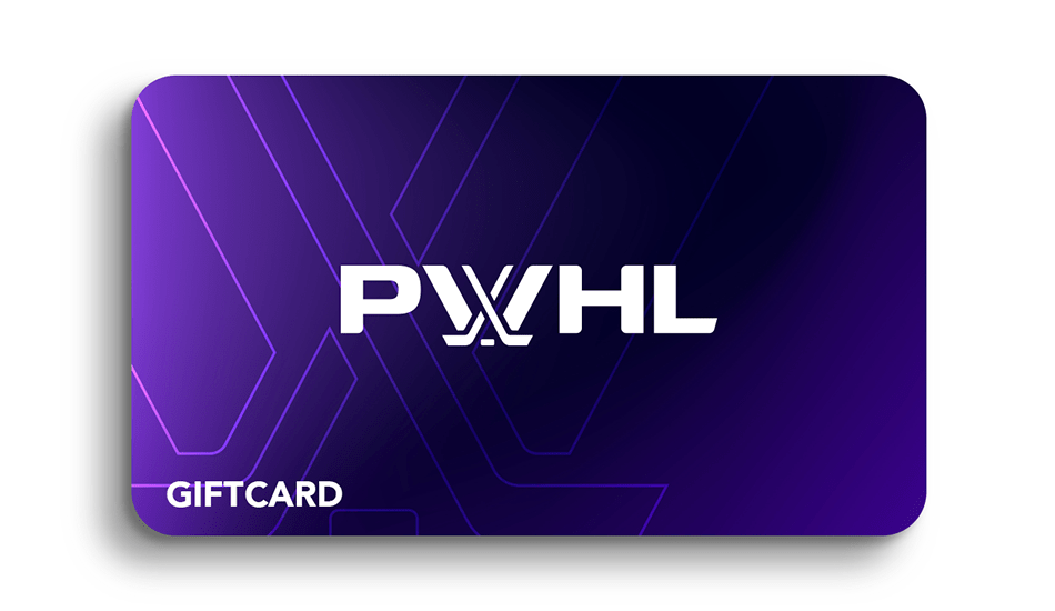 Purple gift card with 'PWHL' logo on a white background
