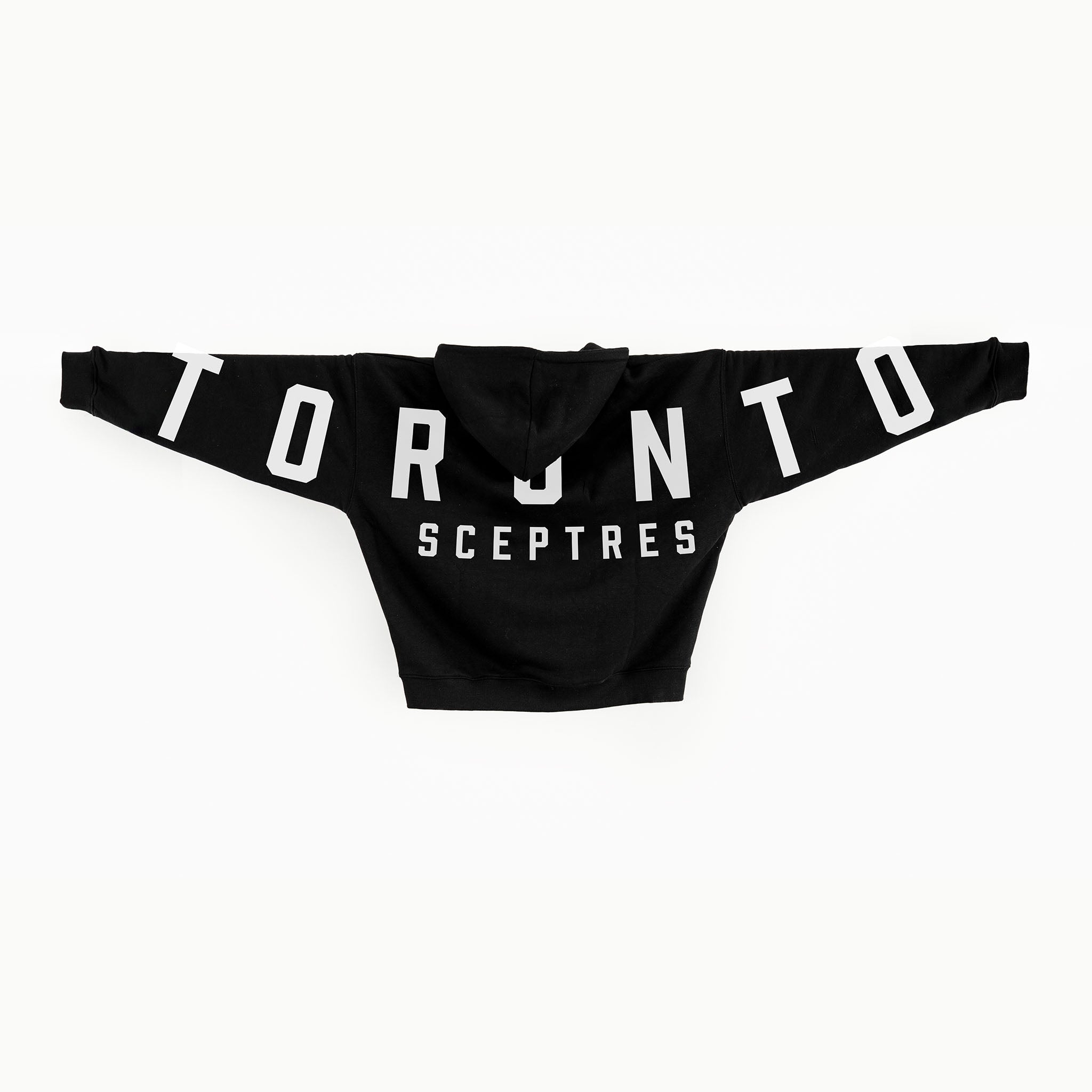 Black hoodie with 'Toronto Sceptres' text on a white background