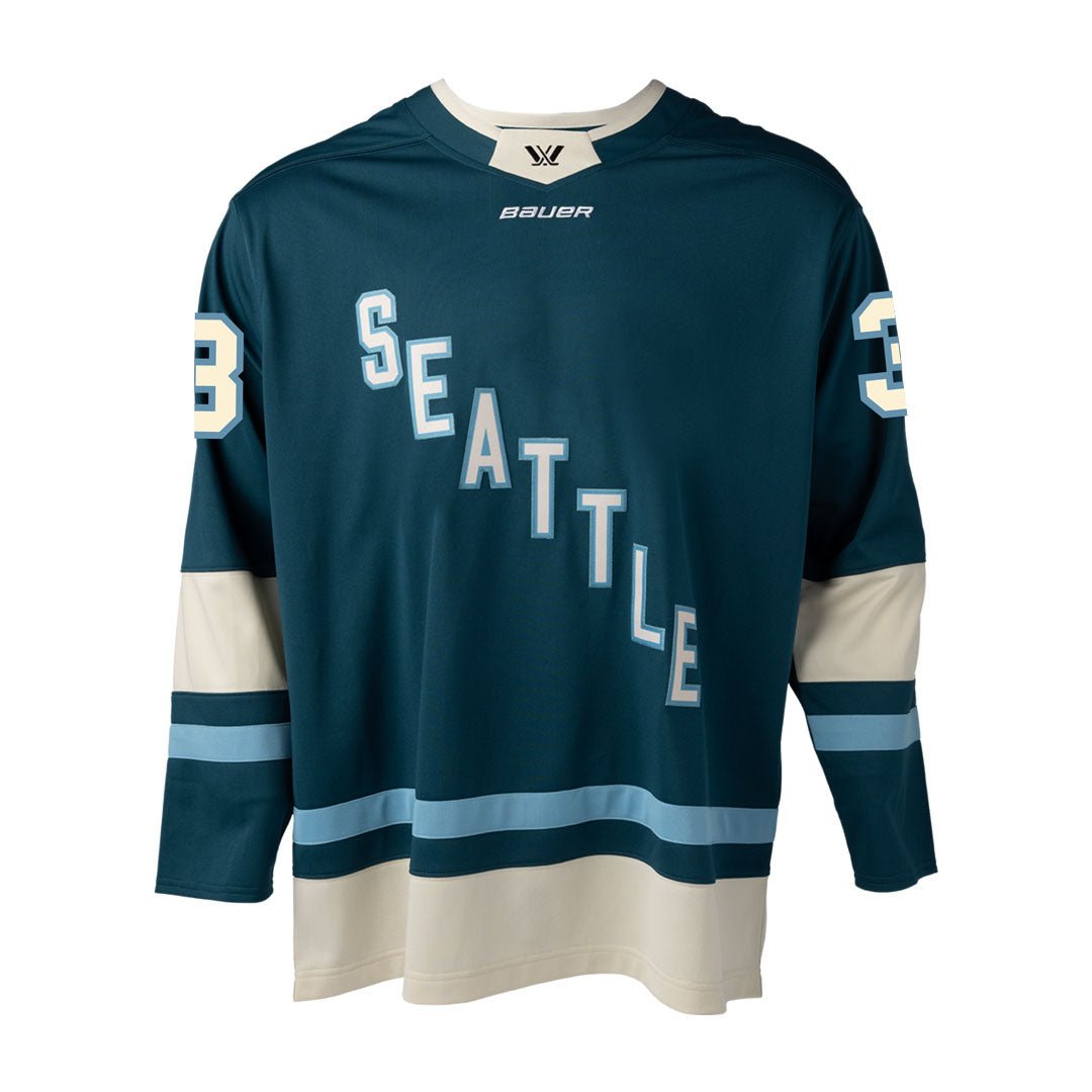 Cayla Barnes 3 PWHL Seattle jersey front - teal colour
