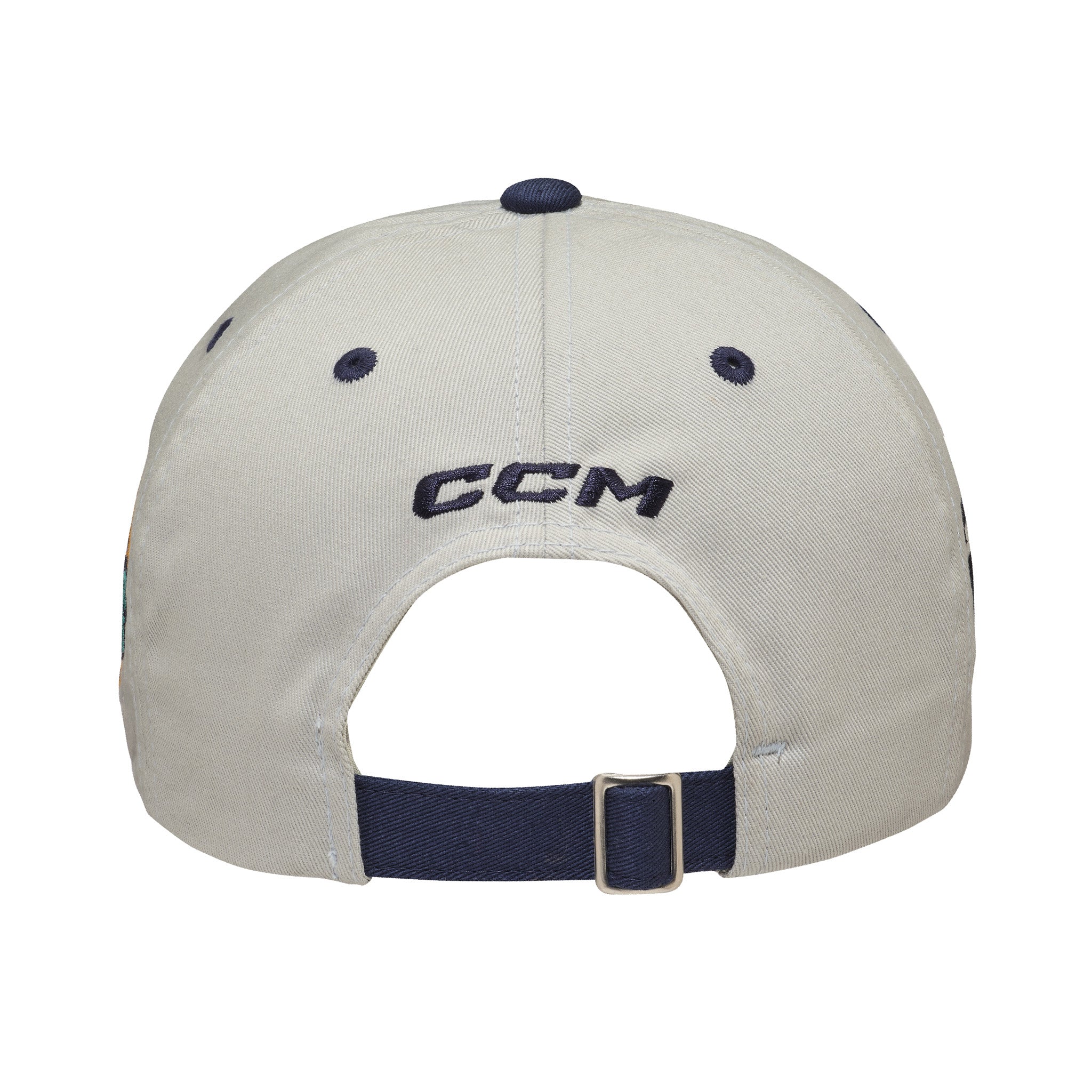 Beige cap with navy accents and CCM logo on a white background