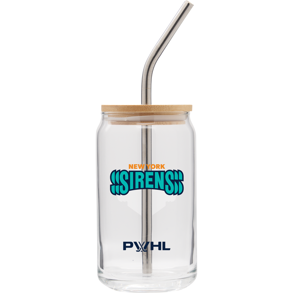 New York Sirens Soda Can Glass with Lid and Straw