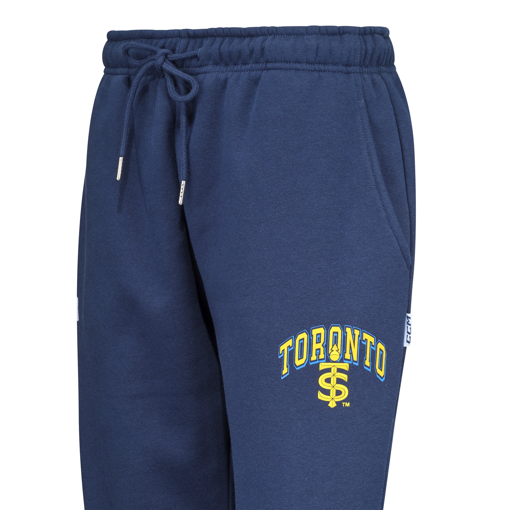 Navy blue sweatpants with 'Toronto' and logo on a white background