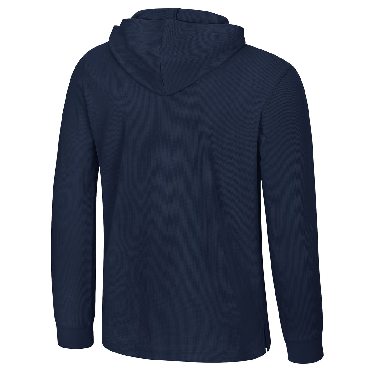 The back of a navy thermal Boston Fleet hoodie. 