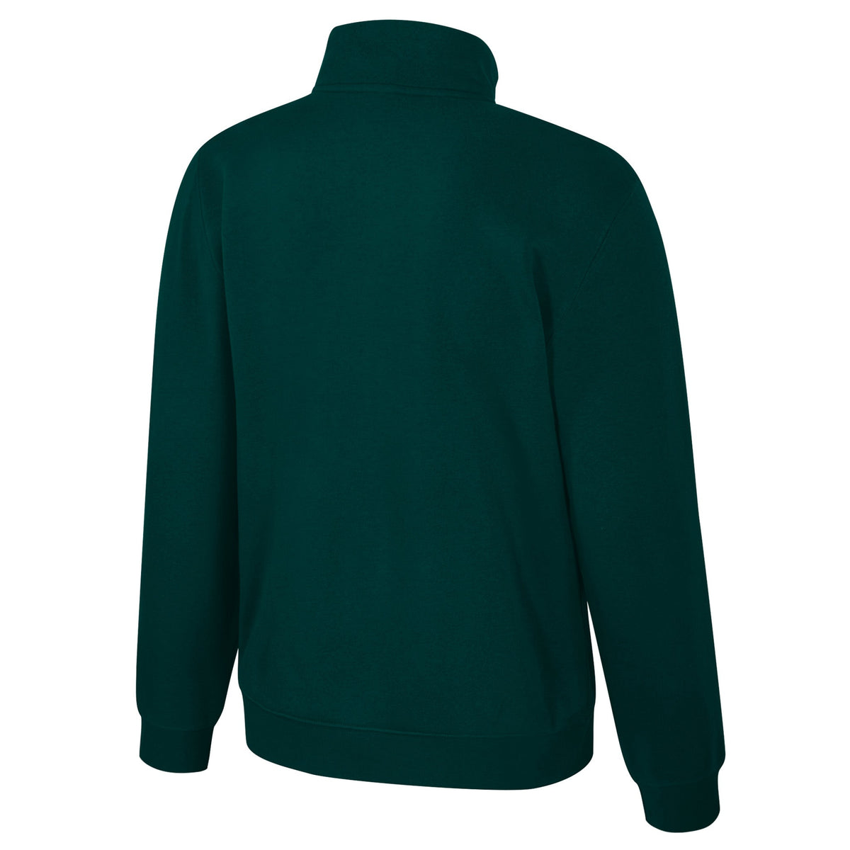 The back of a green Boston Fleet fleece quarter zip.