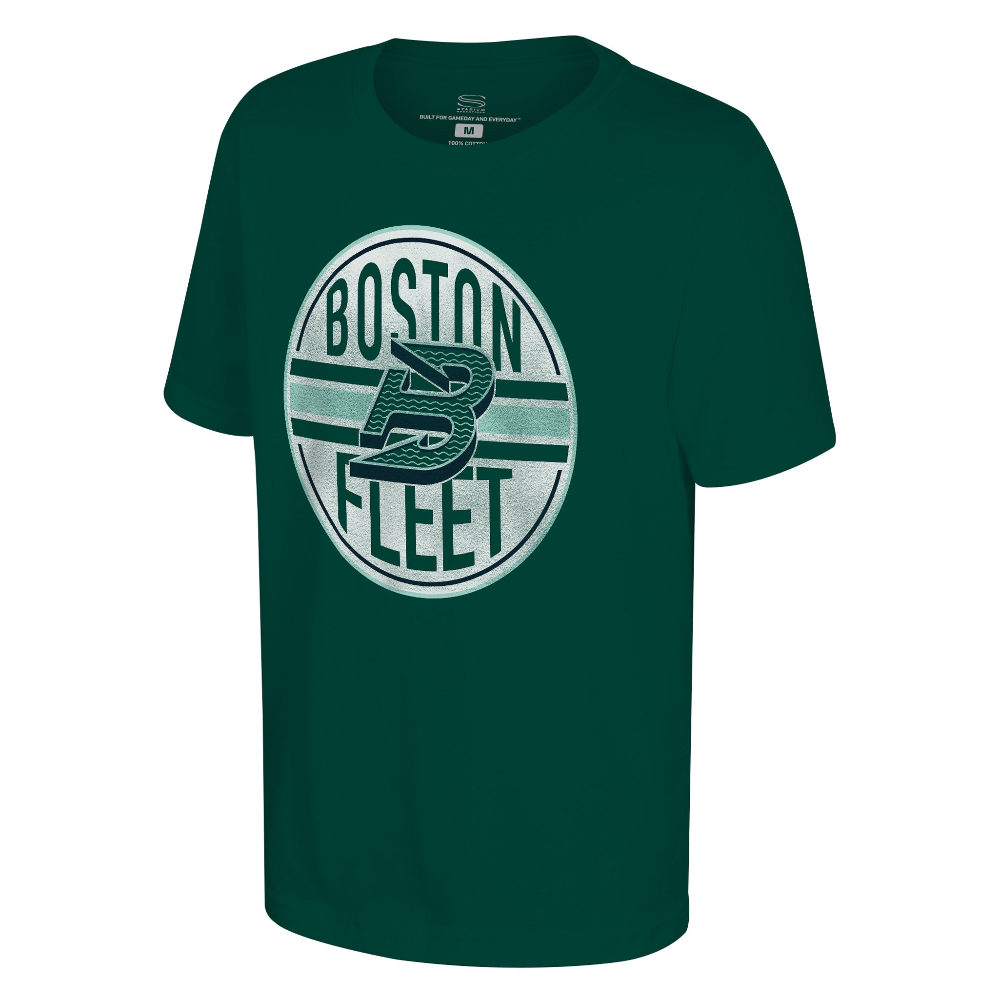 Green t-shirt with 'Boston Fleet' logo on a white background