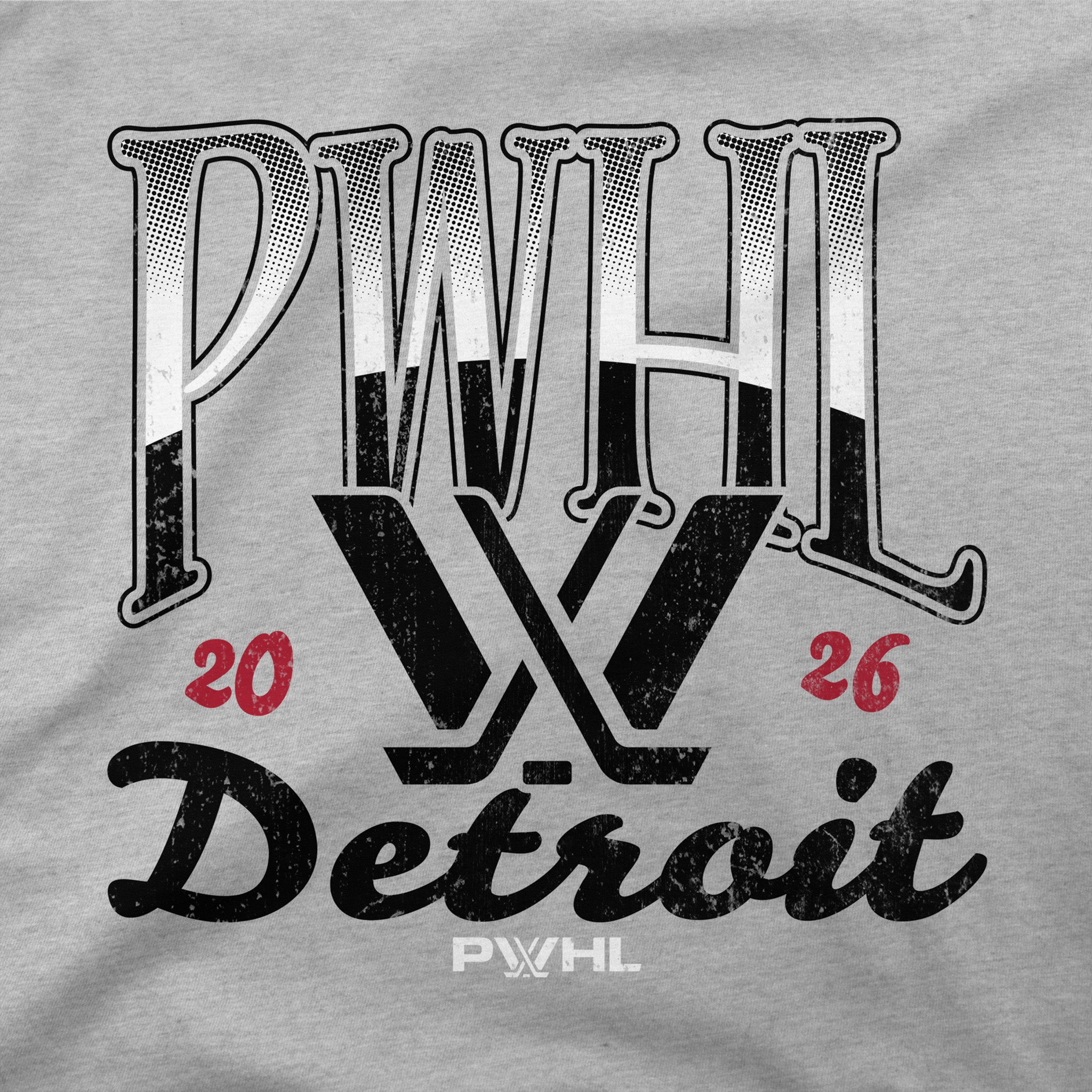 Gray t-shirt with PWHL logo and text on a gray background