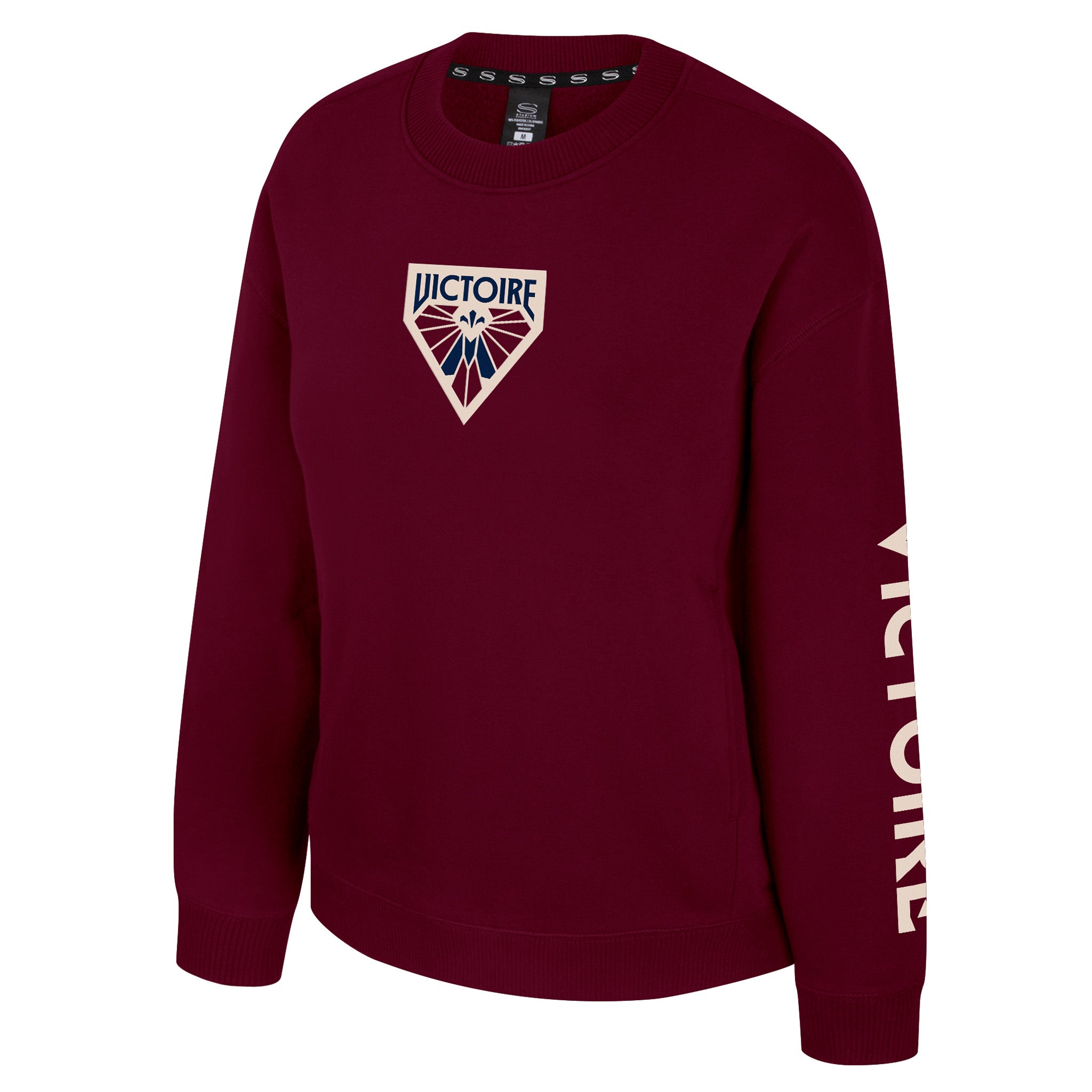 Maroon sweatshirt with 'Victoire' logo and text on a white background