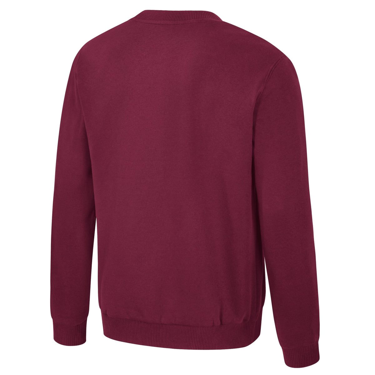 The back of a burgundy crew neck Montreal Victoire crew neck sweatshirt. The collar, cuffs, and bottom have ribbed detailing.