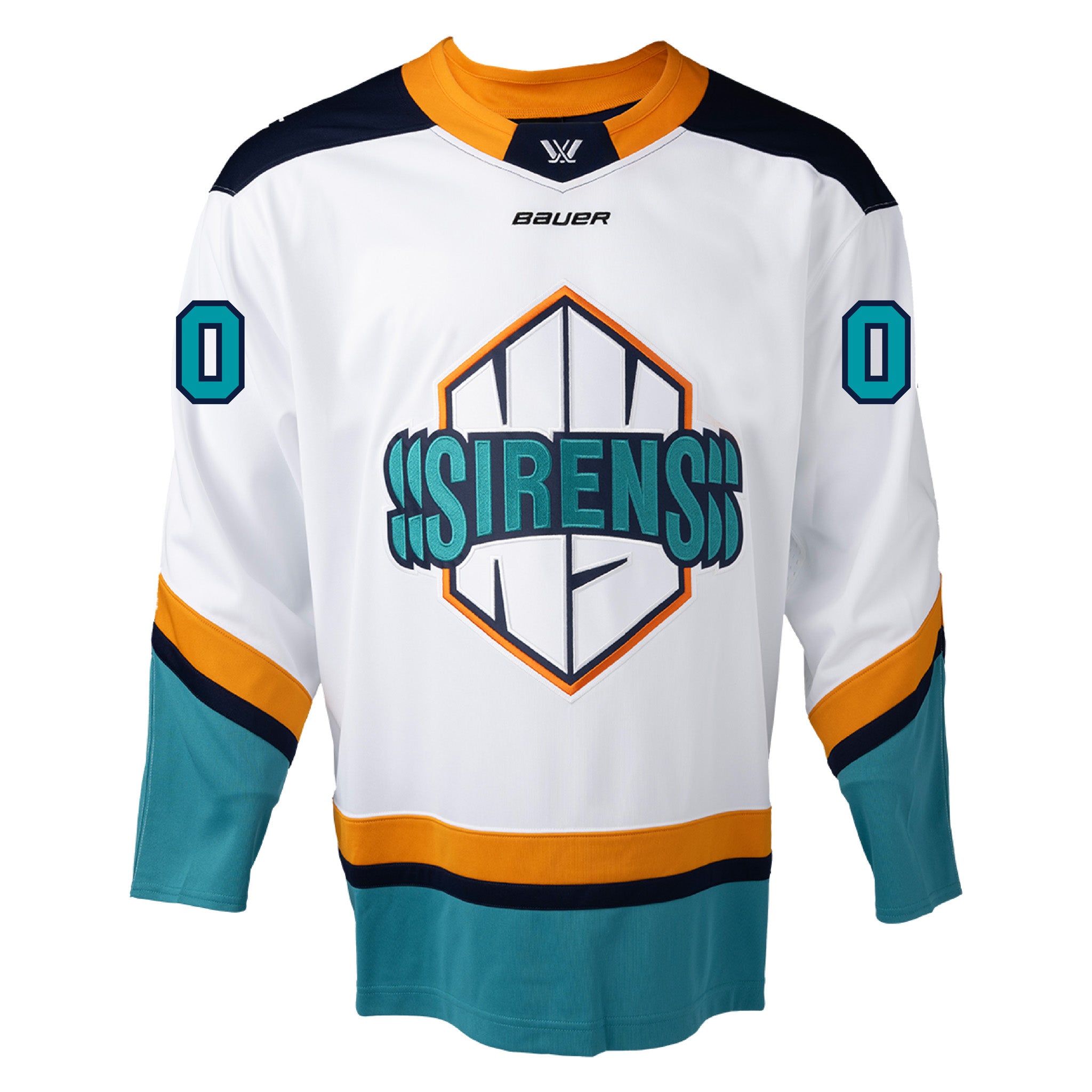 Adult New York Sirens Player Roster Bauer Replica Away Jersey in white front