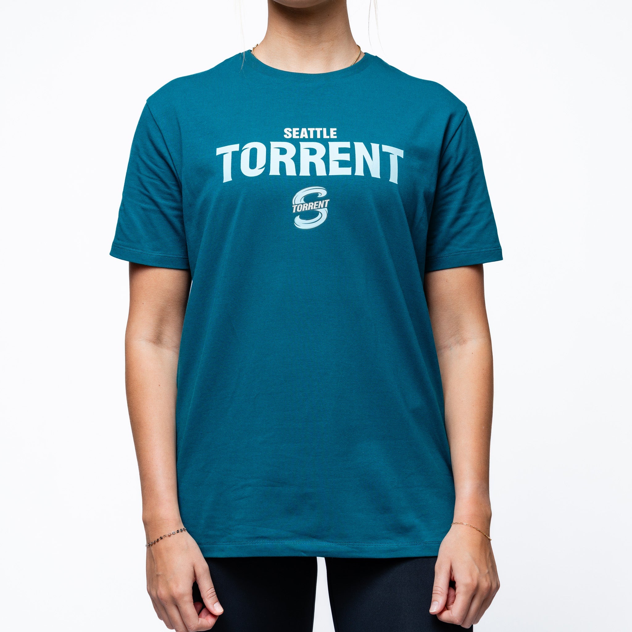 Person wearing green Adult Seattle Torrent Royalty Local Sideline T-Shirt