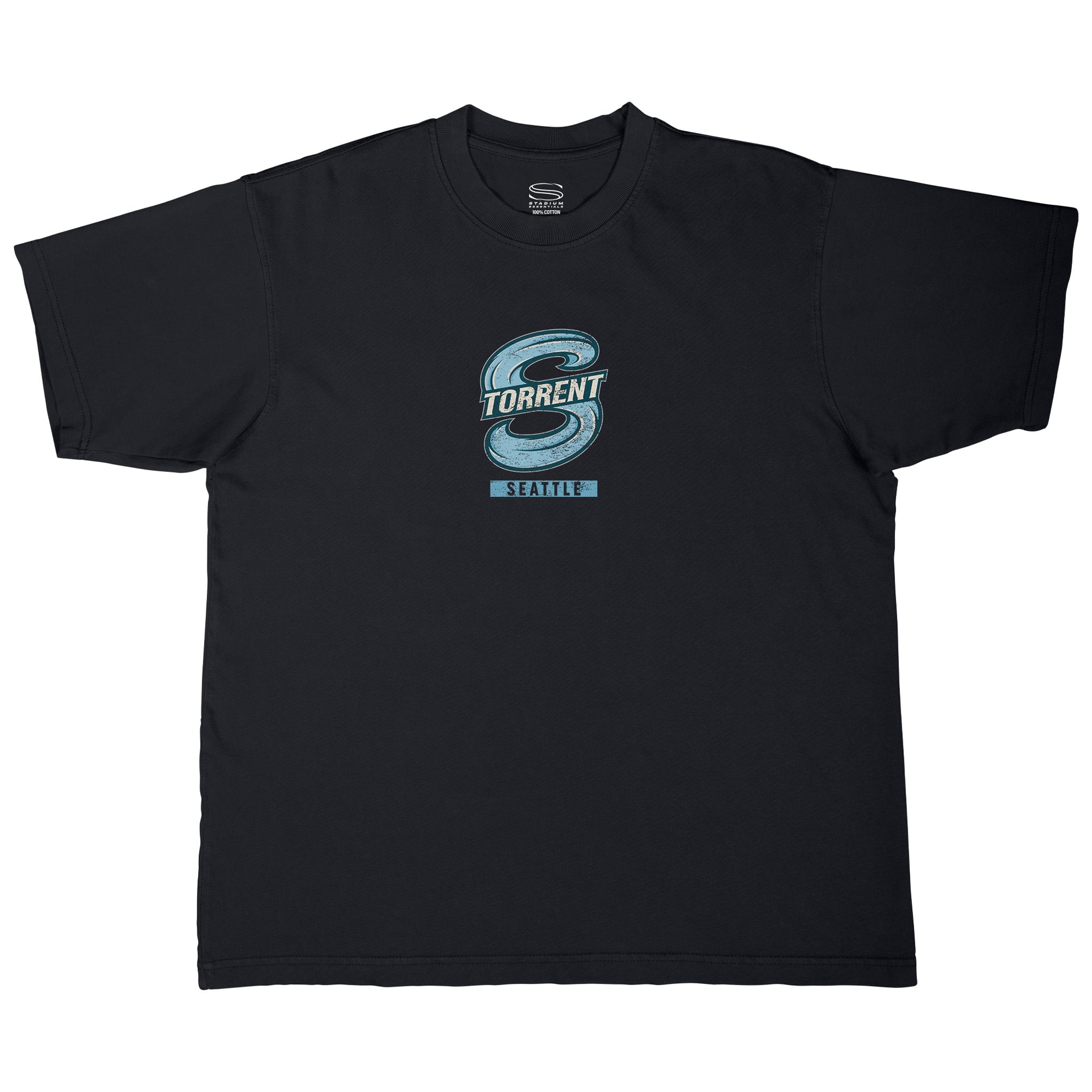 The front of the black Adult Seattle Torrent Stadium Essentials Big Shot Urban T-Shirt