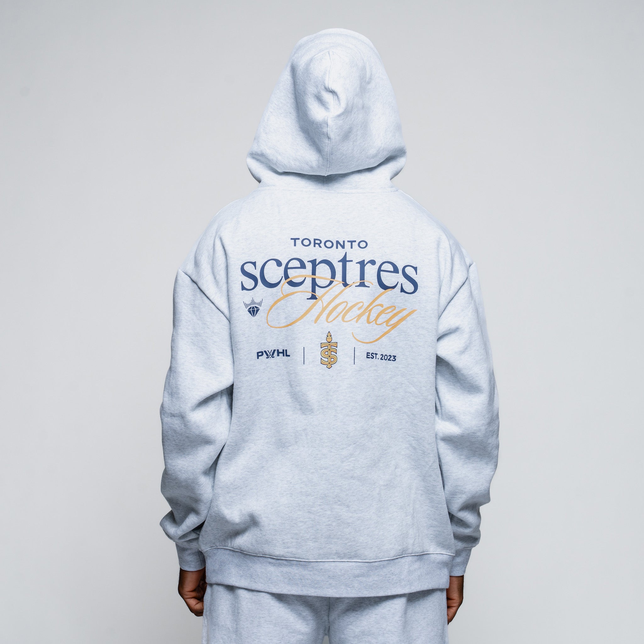 Light blue hoodie with 'Toronto Sceptres Hockey' text on a plain background