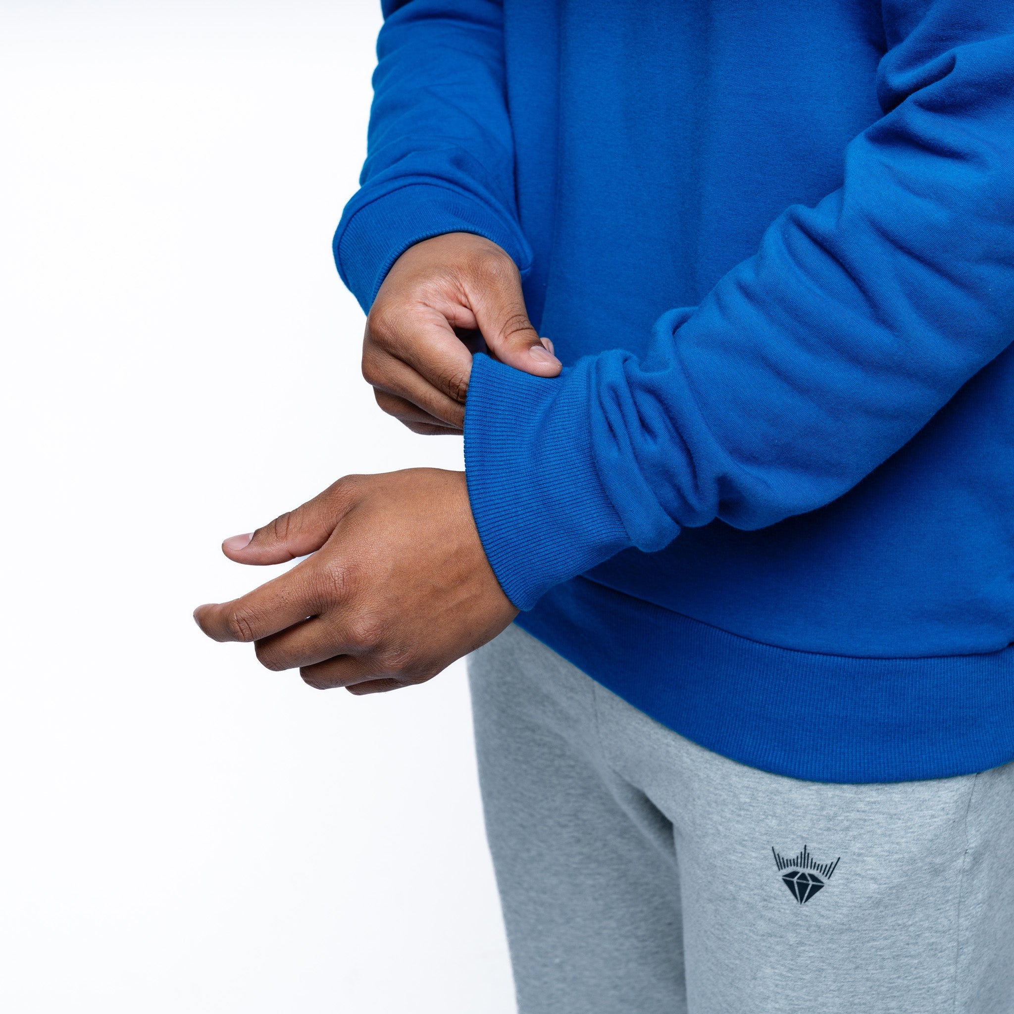 Close up of the arms on the blue Adult Vancouver Goldeneyes Royalty Everyday Cloud Crew