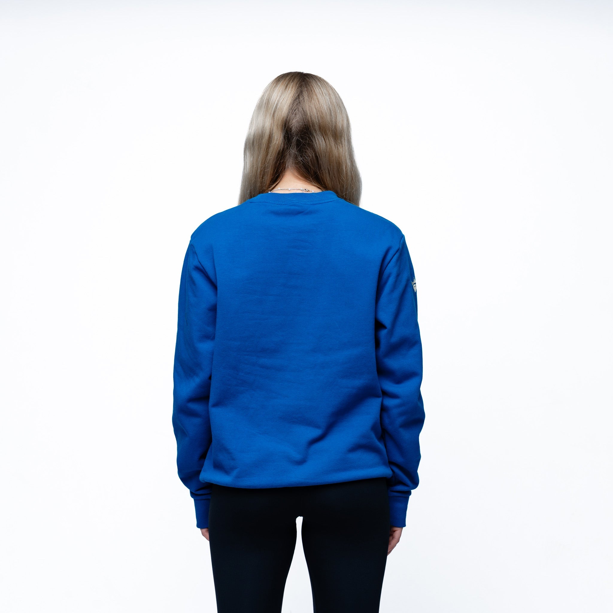 Person wearing blue Adult Vancouver Goldeneyes Royalty Standard Cloud Crew back angle