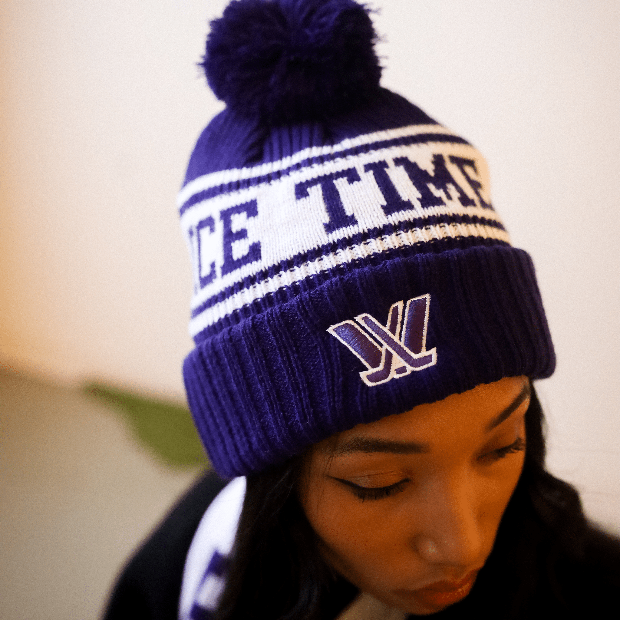 Adult PWHL Peace Collective Ice Time Earned Knit Pom Beanie - Hat in Purple