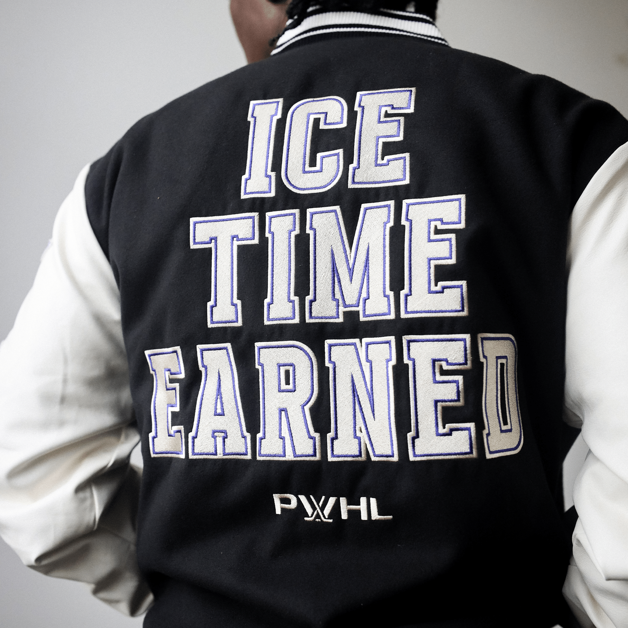Adult PWHL Peace Collective Ice Time Earned Letterman Jacket - Jacket in Black